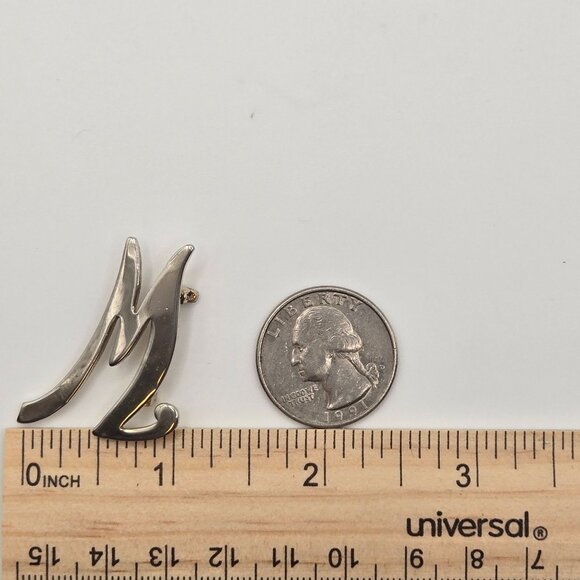Vtg Script Letter "M" Pin Brooch Silver Tone Monogram Initial Gift Keepsake Name - Picture 8 of 8